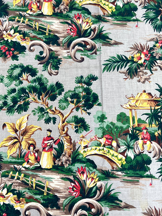 Todd Oldham Collections - Vintage Chinoiserie Novelty Spectrum Barkcloth Fabric — 2  Panels