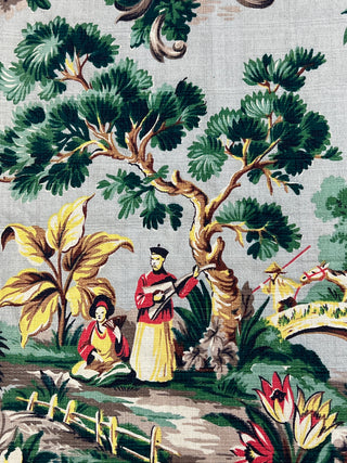 Todd Oldham Collections - Vintage Chinoiserie Novelty Spectrum Barkcloth Fabric — 2  Panels