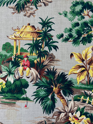 Todd Oldham Collections - Vintage Chinoiserie Novelty Spectrum Barkcloth Fabric — 2  Panels