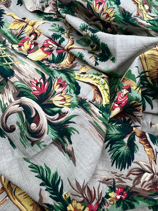 Todd Oldham Collections - Vintage Chinoiserie Novelty Spectrum Barkcloth Fabric — 2  Panels