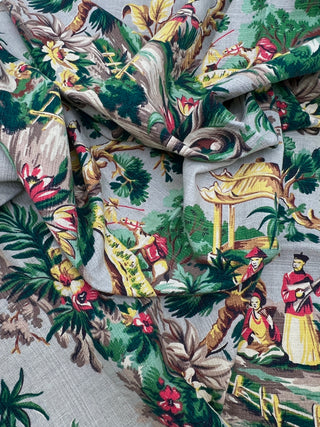 Todd Oldham Collections - Vintage Chinoiserie Novelty Spectrum Barkcloth Fabric — 2  Panels