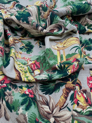 Todd Oldham Collections - Vintage Chinoiserie Novelty Spectrum Barkcloth Fabric — 2  Panels