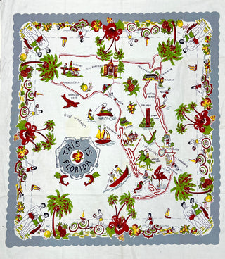 Todd Oldham Collections - Vintage This Is Florida Souvenir Fabric — Illustrated State Map