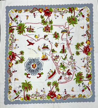 Todd Oldham Collections - Vintage This Is Florida Souvenir Fabric — Illustrated State Map