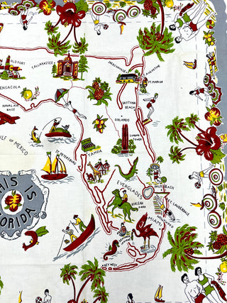 Todd Oldham Collections - Vintage This Is Florida Souvenir Fabric — Illustrated State Map