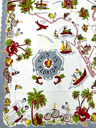 Todd Oldham Collections - Vintage This Is Florida Souvenir Fabric — Illustrated State Map