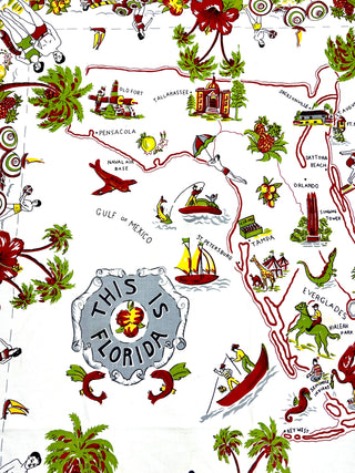 Todd Oldham Collections - Vintage This Is Florida Souvenir Fabric — Illustrated State Map