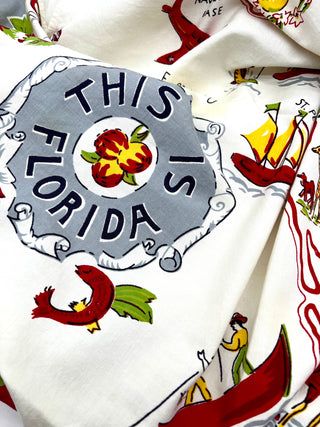 Todd Oldham Collections - Vintage This Is Florida Souvenir Fabric — Illustrated State Map