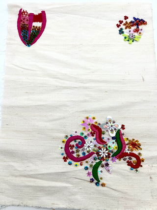 Todd Oldham Studio Colorful Hand-Embellished Off White Slub Silk Textile Swatch