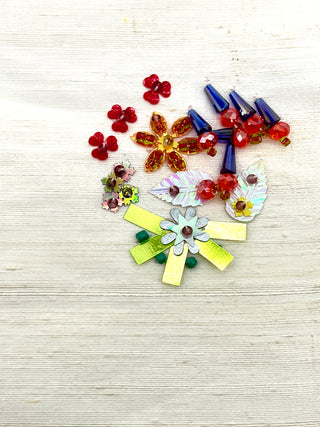 Todd Oldham Studio Colorful Hand-Embellished Off White Slub Silk Textile Swatch