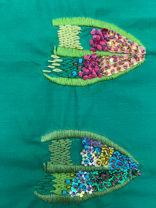 Todd Oldham Studio Beaded & Embroidered Leaf Motif Fabric Swatch
