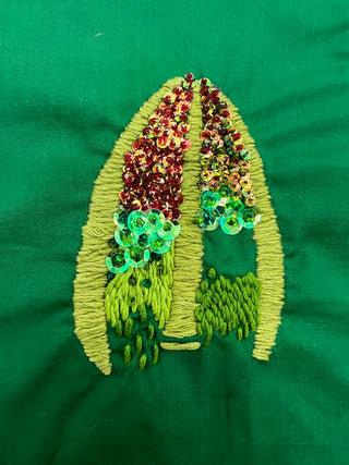 Todd Oldham Studio Beaded & Embroidered Leaf Motif Fabric Swatch