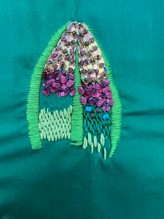Todd Oldham Studio Beaded & Embroidered Leaf Motif Fabric Swatch