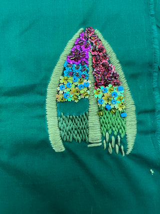 Todd Oldham Studio Beaded & Embroidered Leaf Motif Fabric Swatch