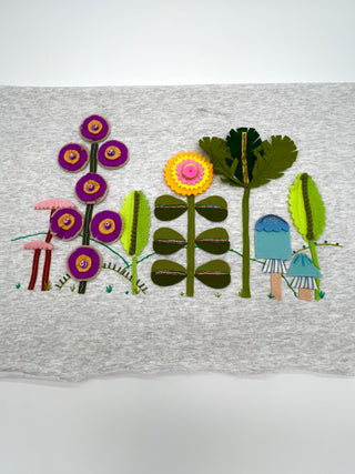 Whimsical Mushroom and Flower Textile Sample for Appliqué and Patchwork
