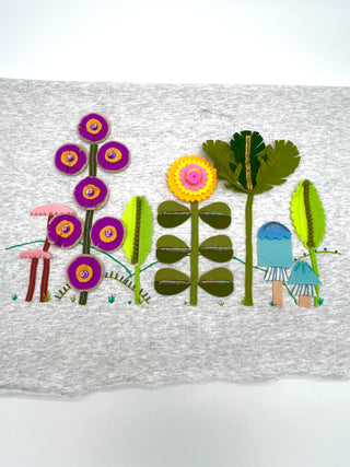 Whimsical Mushroom and Flower Textile Sample for Appliqué and Patchwork
