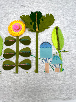 Whimsical Mushroom and Flower Textile Sample for Appliqué and Patchwork