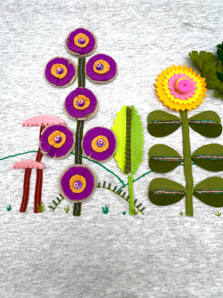 Whimsical Mushroom and Flower Textile Sample for Appliqué and Patchwork