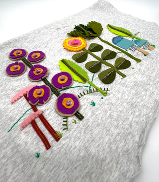 Whimsical Mushroom and Flower Textile Sample for Appliqué and Patchwork