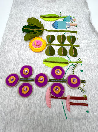 Whimsical Mushroom and Flower Textile Sample for Appliqué and Patchwork