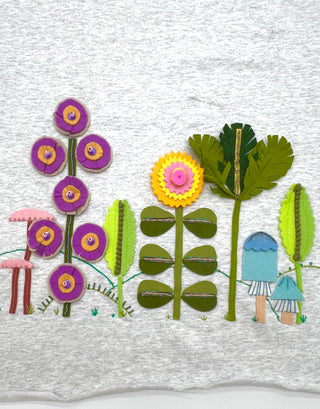 Whimsical Mushroom and Flower Textile Sample for Appliqué and Patchwork