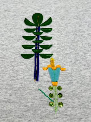 Todd Oldham Studio Stylized Lilly With Palm Frond Botanical Appliqué and Embroidery Swatch