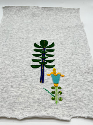 Todd Oldham Studio Stylized Lilly With Palm Frond Botanical Appliqué and Embroidery Swatch