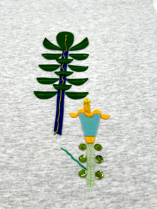 Todd Oldham Studio Stylized Lilly With Palm Frond Botanical Appliqué and Embroidery Swatch