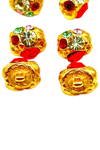 1995 24 kt Gold Plated Swarovski Crystal Encrusted Pebble Buttons, Set of 6