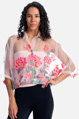 Coral Hydrangea Sheer Shirt