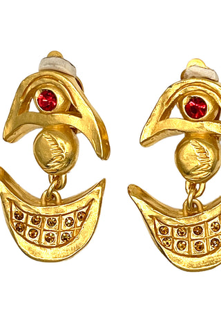 Spring 1994 Kenny Scharf Collaboration Earrings 24 kt Gold Plated With Crystals