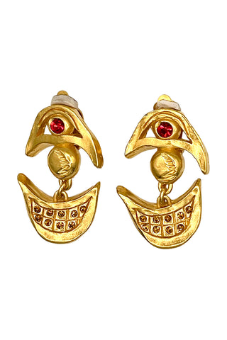 Spring 1994 Kenny Scharf Collaboration Earrings 24 kt Gold Plated With Crystals