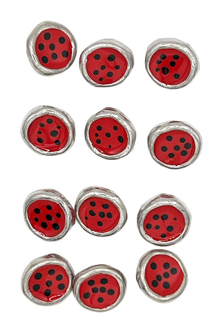 Vintage Silver Plated Lacquered Ladybug Buttons, Set of 12