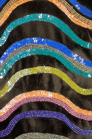 Fall 1997 Rainbow Stripe Sequin Faux Fur Turtle Neck