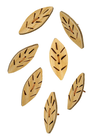 Vintage Todd Oldham Large Leaf Wood Burned Buttons, 7 Piece Set