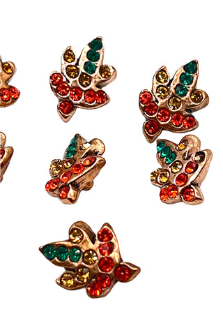 1994 Copper Plated Fall Leaf Buttons With Swarovski Crystals, Set of 7