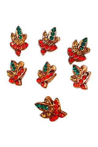 1994 Copper Plated Fall Leaf Buttons With Swarovski Crystals, Set of 7