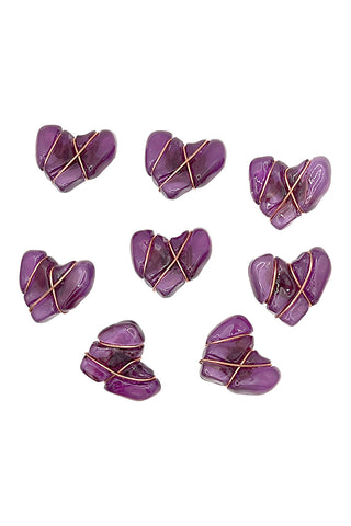 Vintage Todd Oldham Hand Poured Resin and Copper Wire Purple Heart Buttons, Set of 8