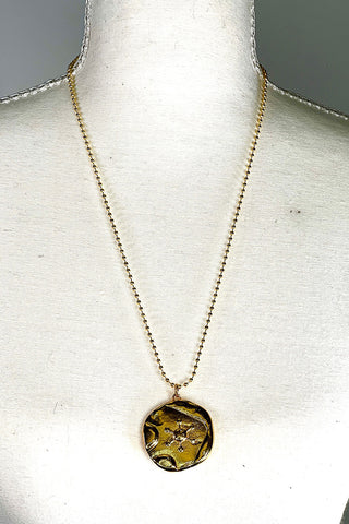 Spring 1996 Todd Oldham 24 kt Gold Plated Round Star Burst Charm Necklace