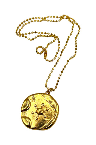 Spring 1996 Todd Oldham 24 kt Gold Plated Round Star Burst Charm Necklace