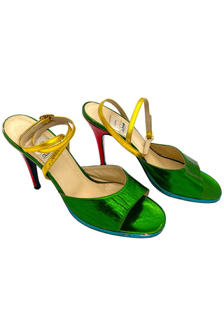 Spring 1995 Todd Oldham Multicolor Metallic Leather Sandals, Size 40