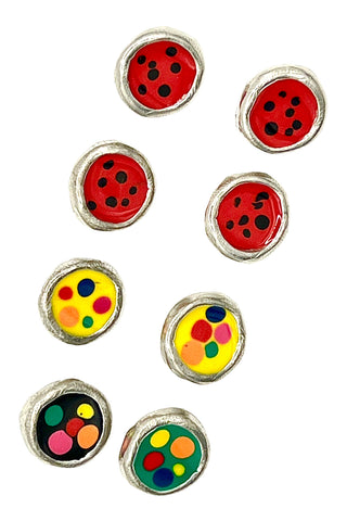 Todd Oldham Vintage Silver Plated Multi Color Lacquered Buttons, Set of 8