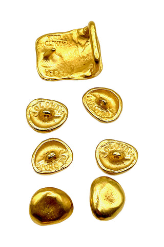 1995 Todd Oldham 24 kt Gold Plated Small Nugget Buckle With Set Of 8 Buttons