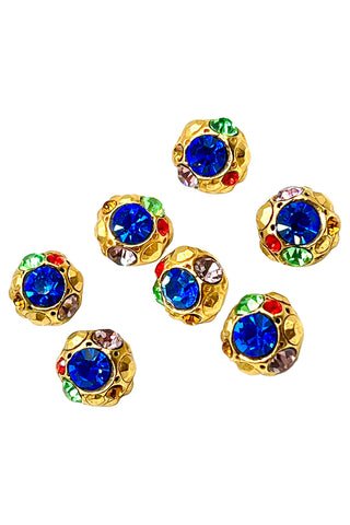 1994 Blue Planet 24 kt Gold Plated Buttons With Swarovski Crystals, Set of 7