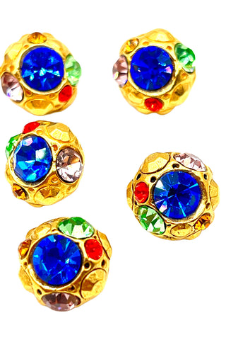 1994 Blue Planet 24 kt Gold Plated Buttons With Swarovski Crystals, Set of 7