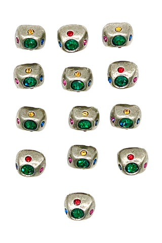 1996 Silver Plated Orb Buttons With Swarovski Crystals, Set of 12