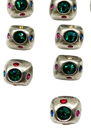 1996 Silver Plated Orb Buttons With Swarovski Crystals, Set of 12