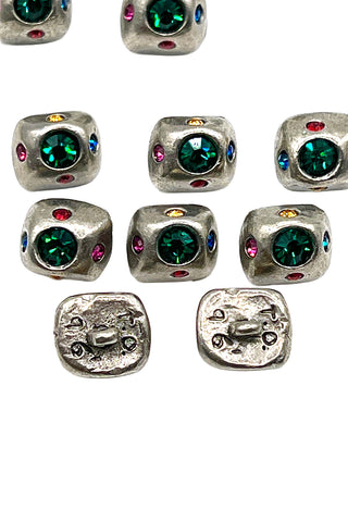 1996 Silver Plated Orb Buttons With Swarovski Crystals, Set of 12