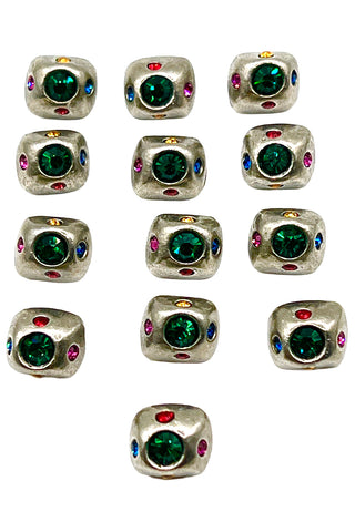 1996 Silver Plated Orb Buttons With Swarovski Crystals, Set of 12