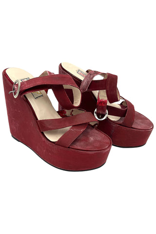Spring 1998 Todd Oldham Russet Satin Platform Wedge Heels, Size 38